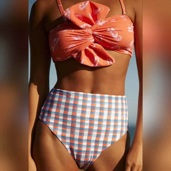 NEW Maeve Delaney Bow Bandeau Bikini Top Lobster L - Picture 5 of 7
